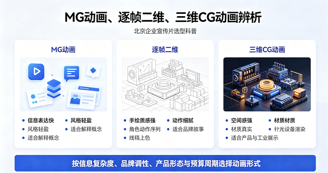 MG动画、逐帧二维、三维CG动画辨析，北京企业宣传片选型科普